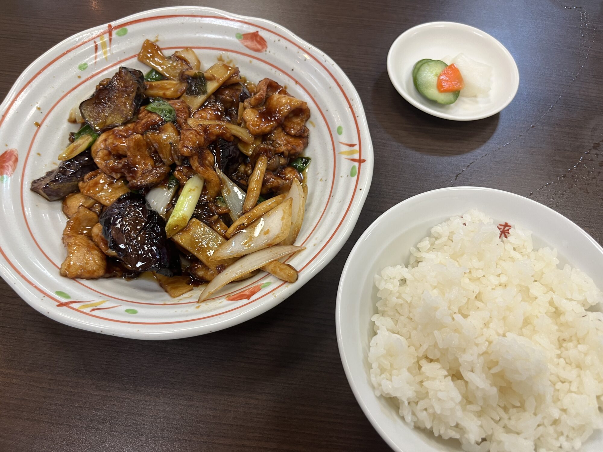 宝来で豚肉と茄子の味噌炒め（上尾市）